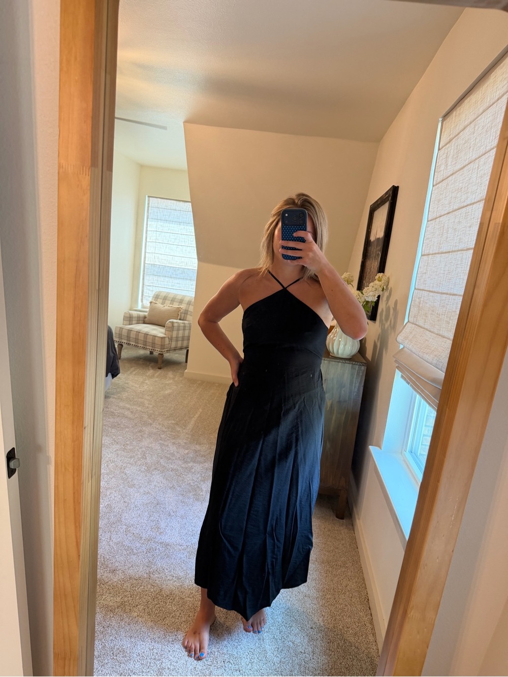 American Eagle Outfitters Black One-Shoulder Maxi Dress